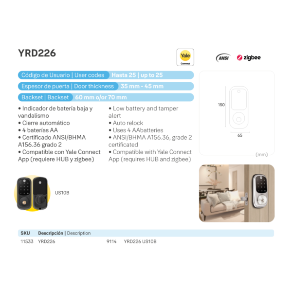 Cerrojo digital YRD226 - Imagen 6