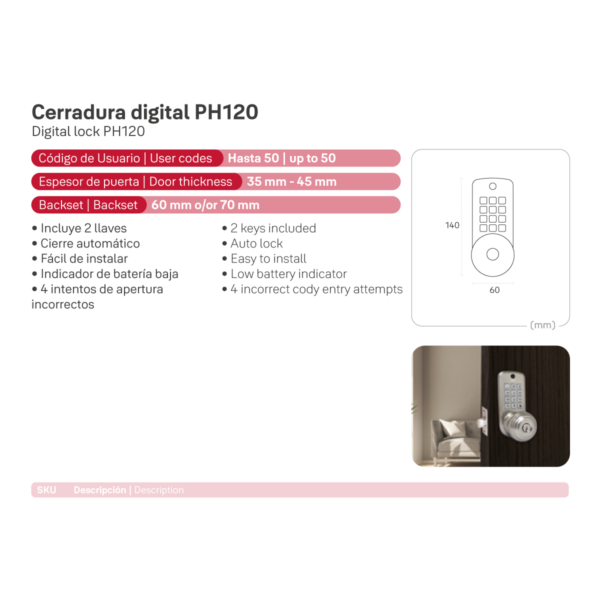 Cerrojo digital Phillips PH120 - Imagen 5