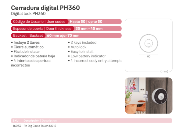 Cerrojo digital Phillips PH360 - Imagen 5