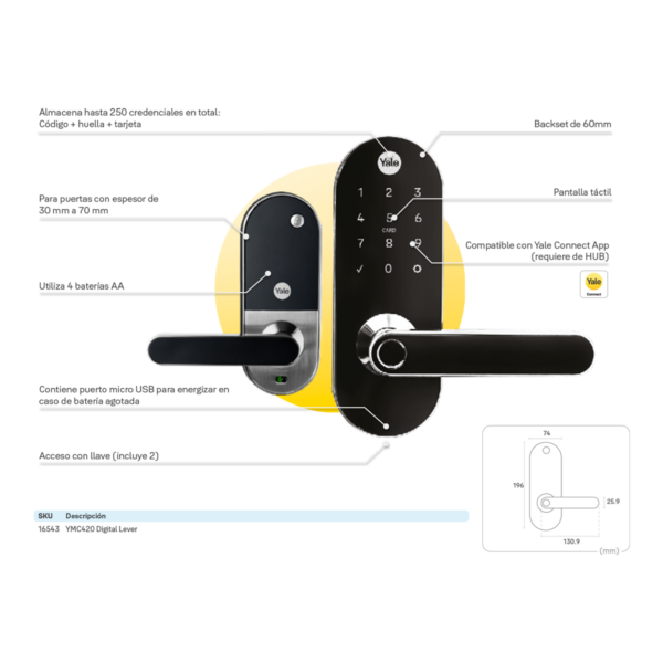 Cerradura de embutir Digital YMC420 + Módulo para abrir desde el celular - Imagen 5